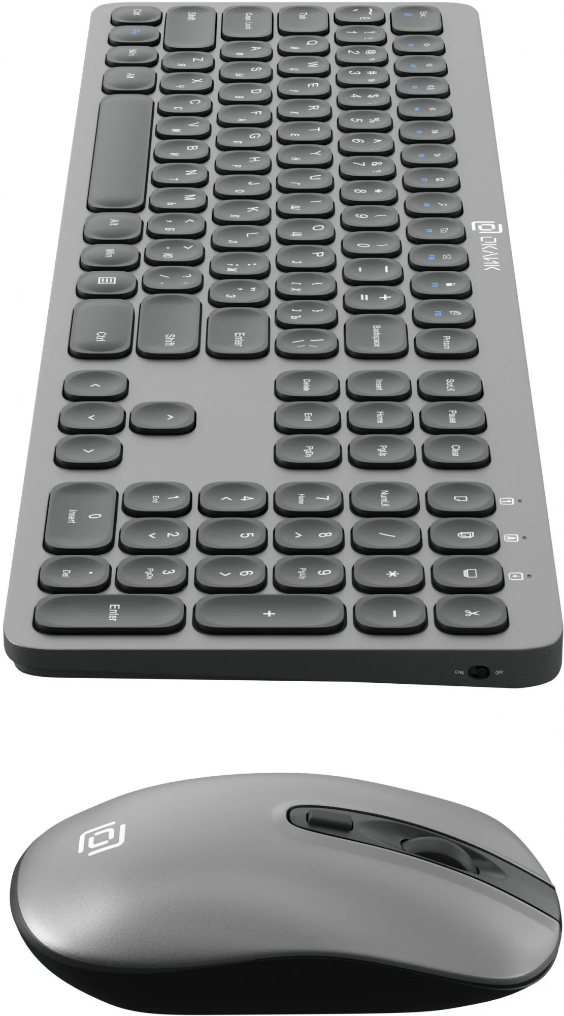 Комплект клавиатура+мышь Oklick 300M беспроводной, USB, 1600 DPI, серый/чёрный