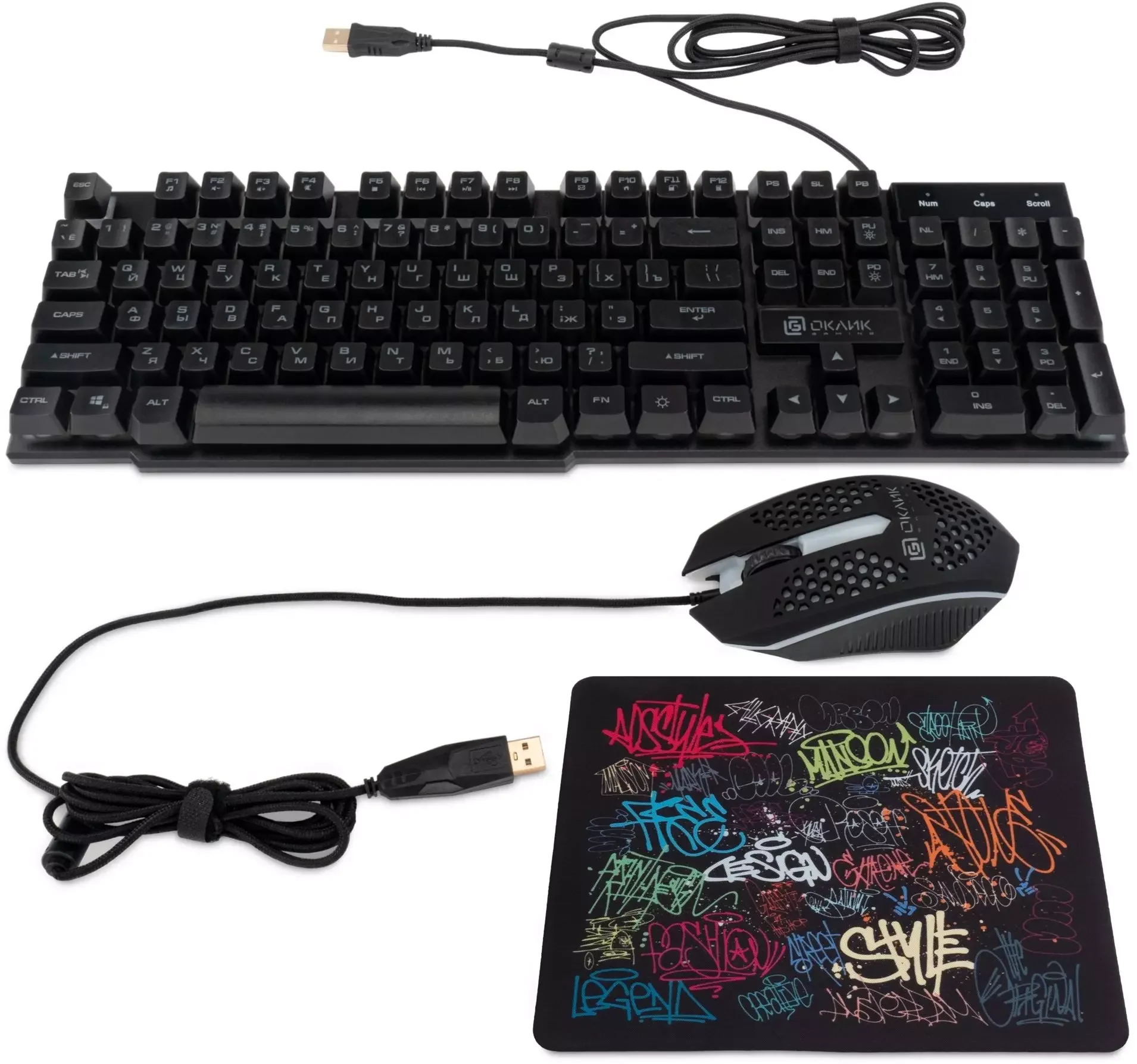 Комплект клавиатура+мышь Oklick 400GMK проводной, USB, 1200 DPI, чёрный