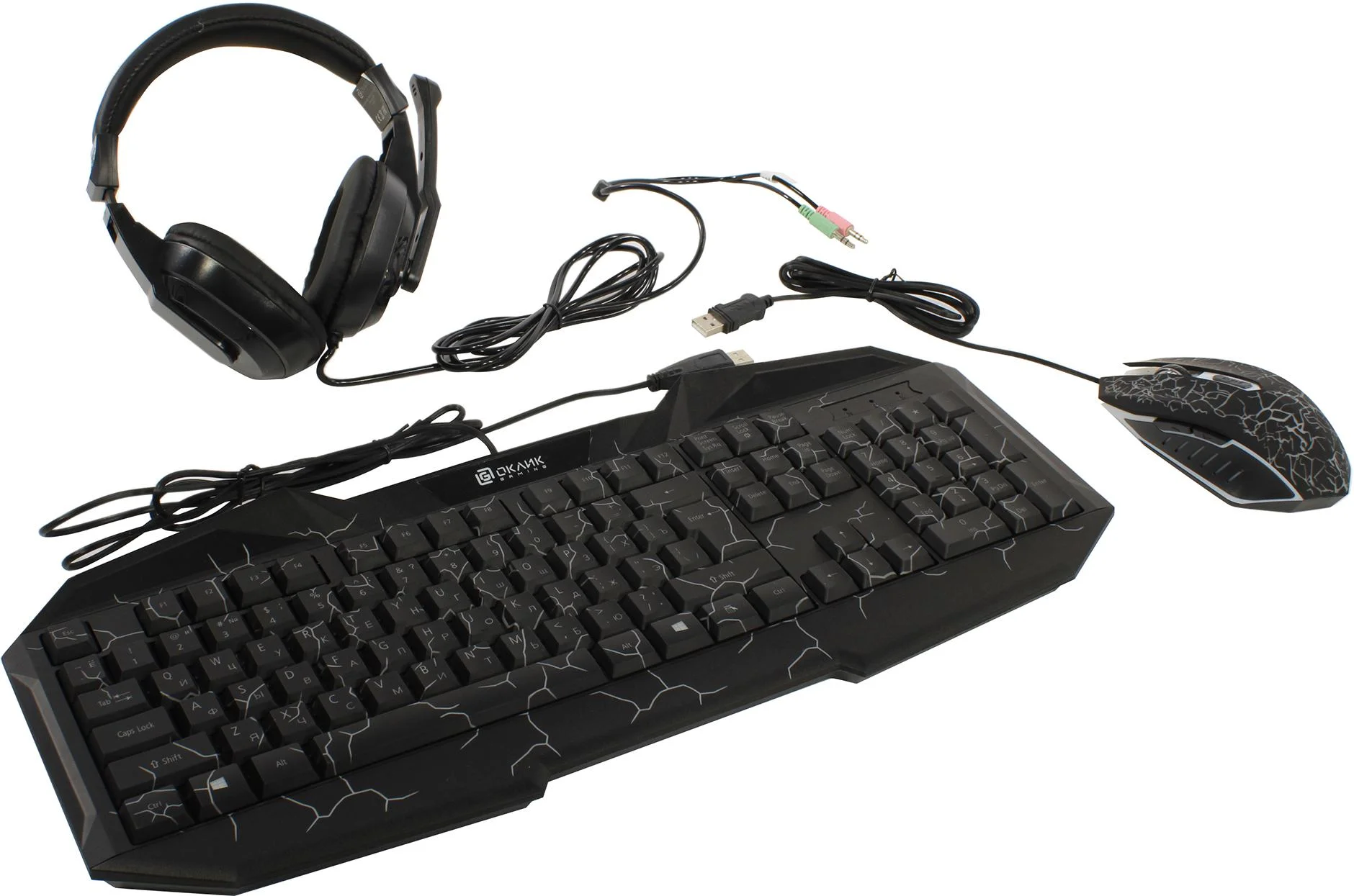 Комплект клавиатура+мышь Oklick HS-HKM100G проводной, USB, 2400 DPI, чёрный