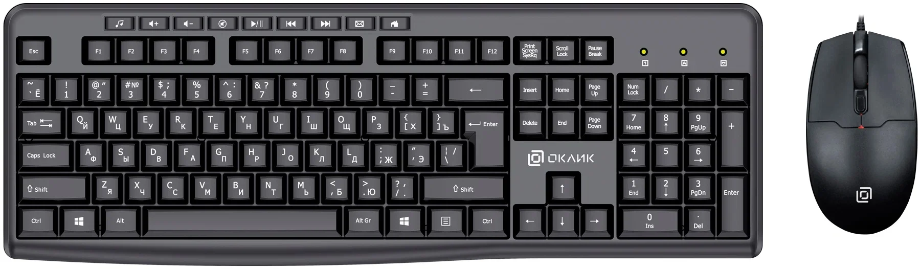 Комплект клавиатура+мышь Oklick S650 проводной, USB, 2000 DPI, чёрный