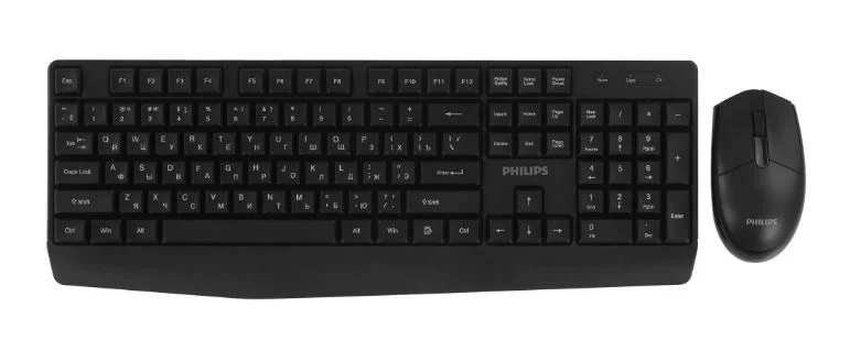 Комплект клавиатура+мышь Philips SPT6337 беспроводной, USB, 1600 DPI, чёрный