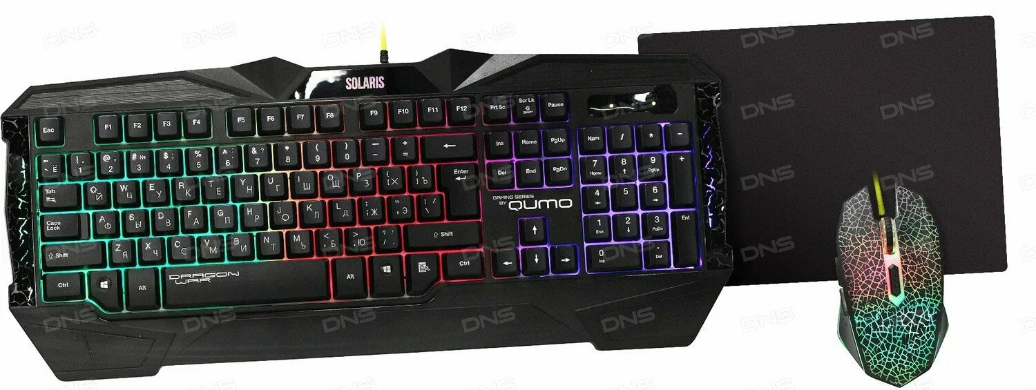 Комплект клавиатура+мышь Qumo Solaris проводной, USB, 2200 DPI, чёрный