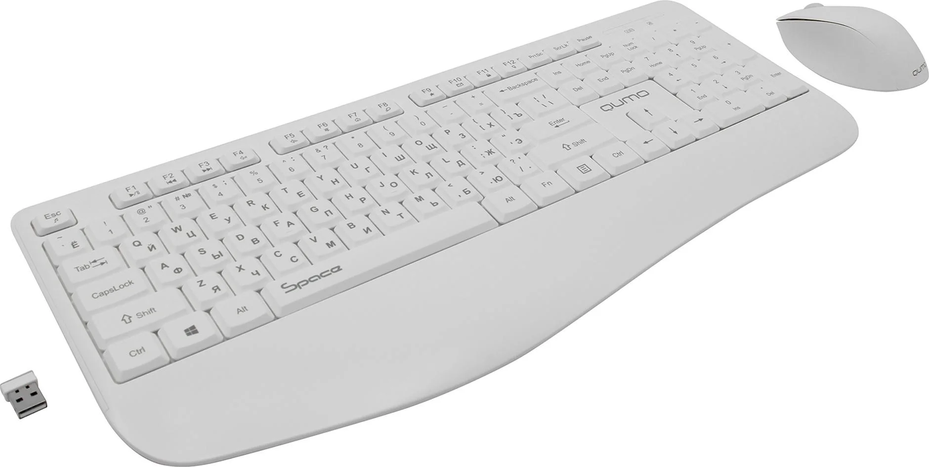 Комплект клавиатура+мышь Qumo Space K57/M75 (цвет белый), беспроводной 2.4G, 104 клавиши, клавиатура + мышь, 3 кнопки, 1200 dpi