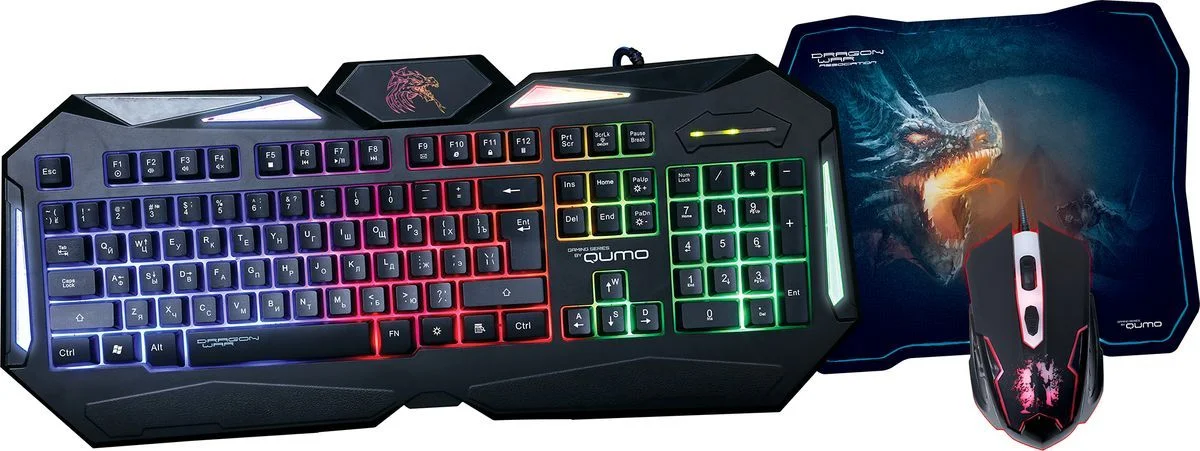 Комплект клавиатура+мышь Qumo Spirit of Wisdom проводной, USB, 2400 DPI, чёрный
