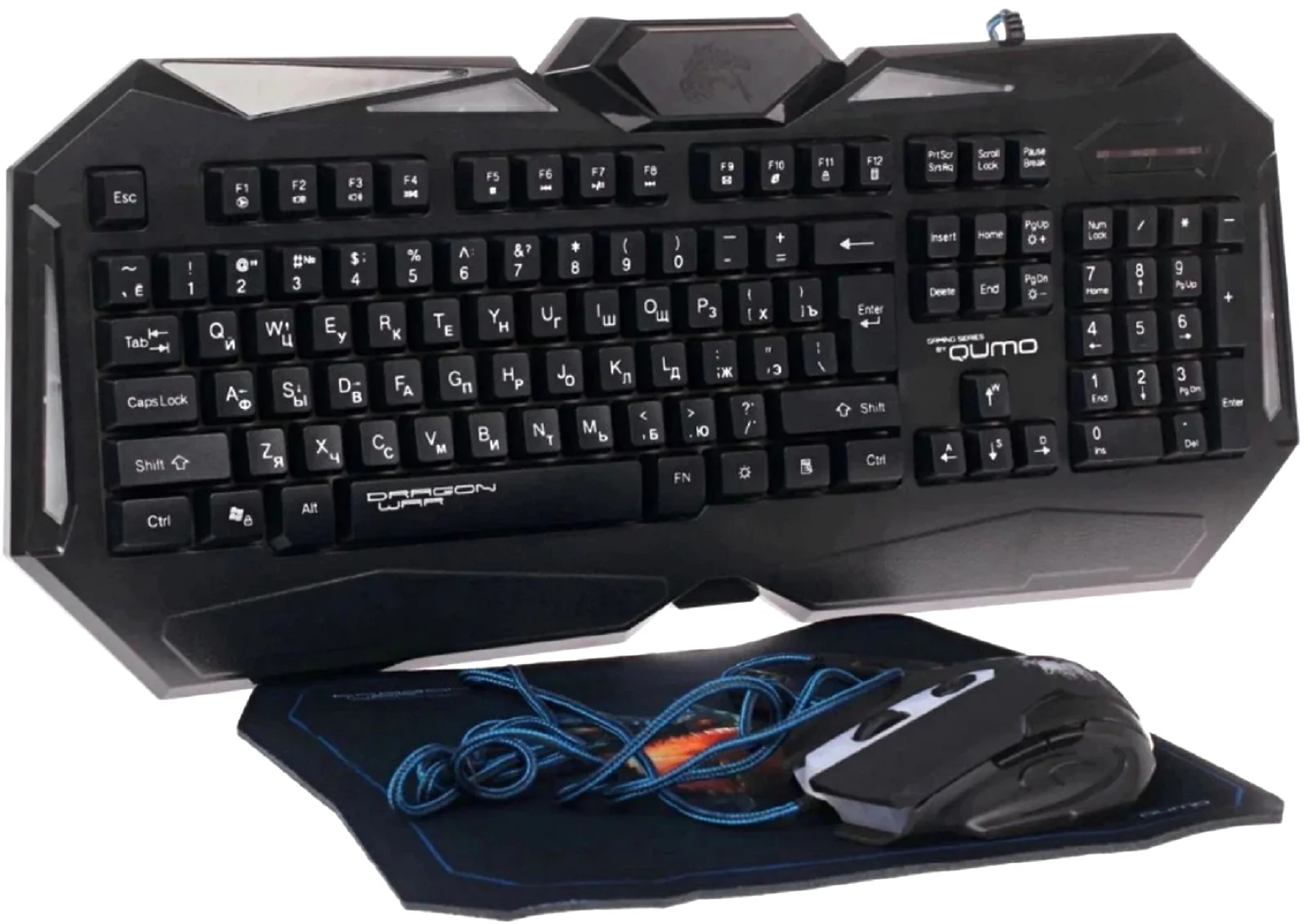 Комплект клавиатура+мышь Qumo Spirit of Wisdom проводной, USB, 2400 DPI, чёрный
