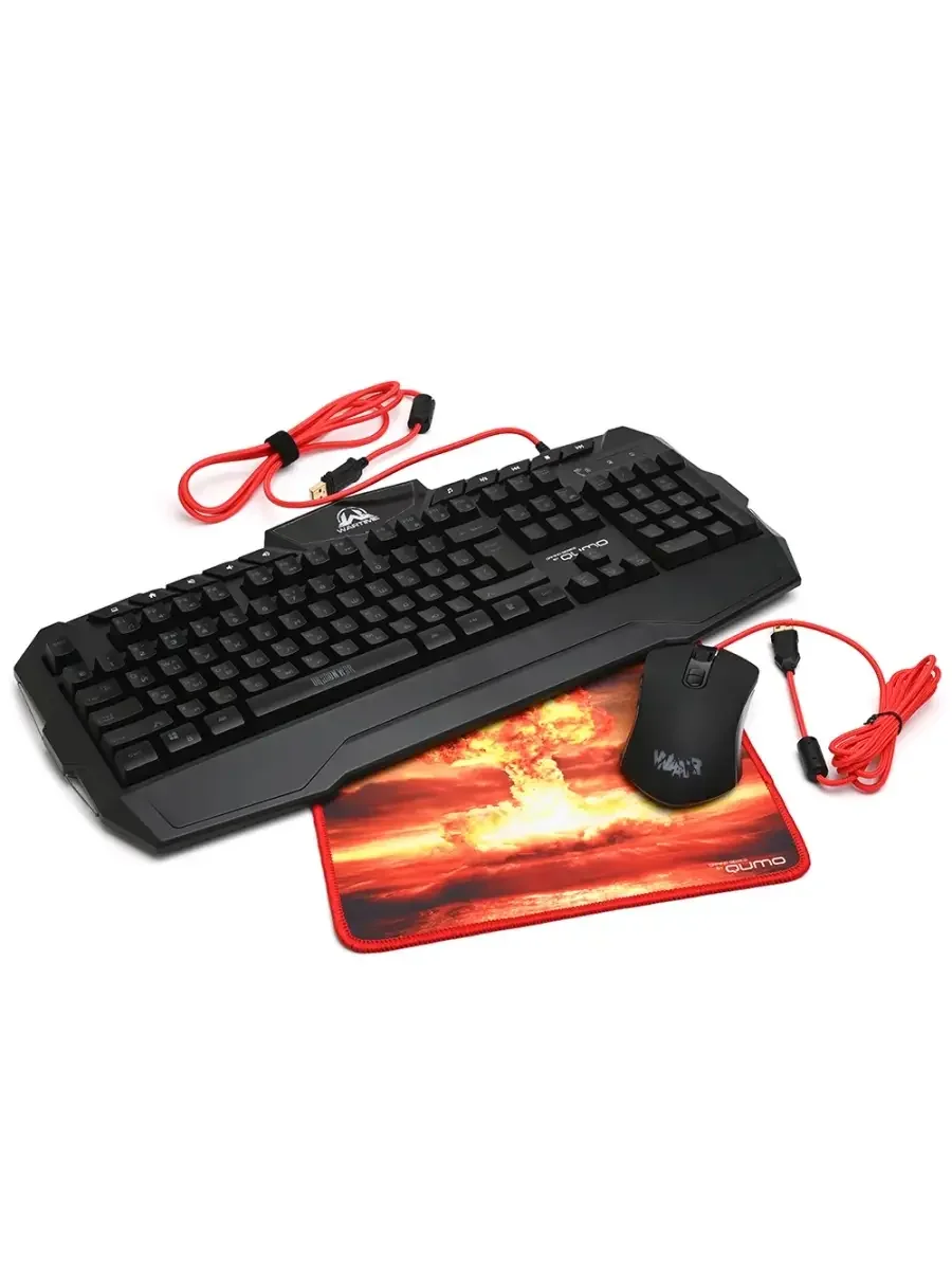 Комплект клавиатура+мышь Qumo Wartime проводной, USB, 3200 DPI, чёрный