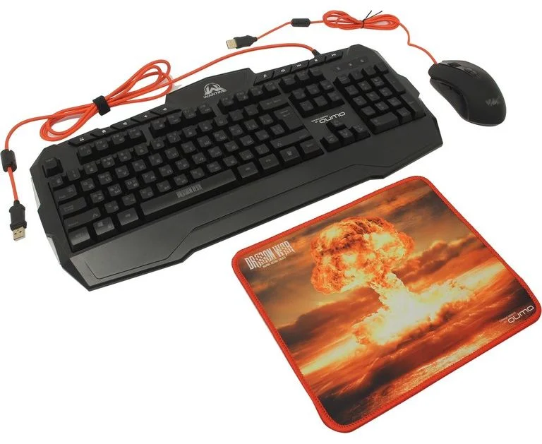 Комплект клавиатура+мышь Qumo Wartime проводной, USB, 3200 DPI, чёрный