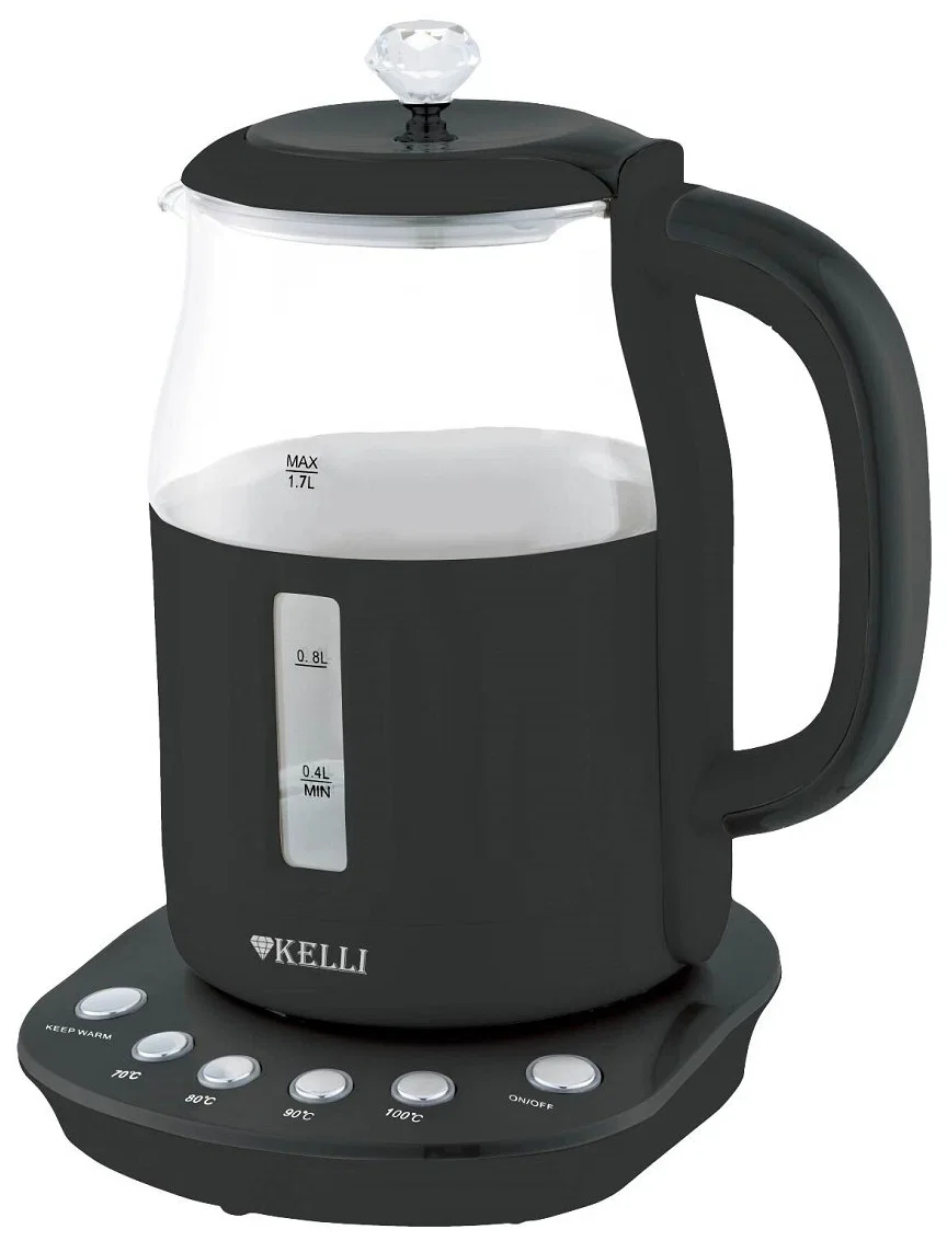 Чайник электрический Kelli KL-1373, 1.7 л, черный, стеклянный