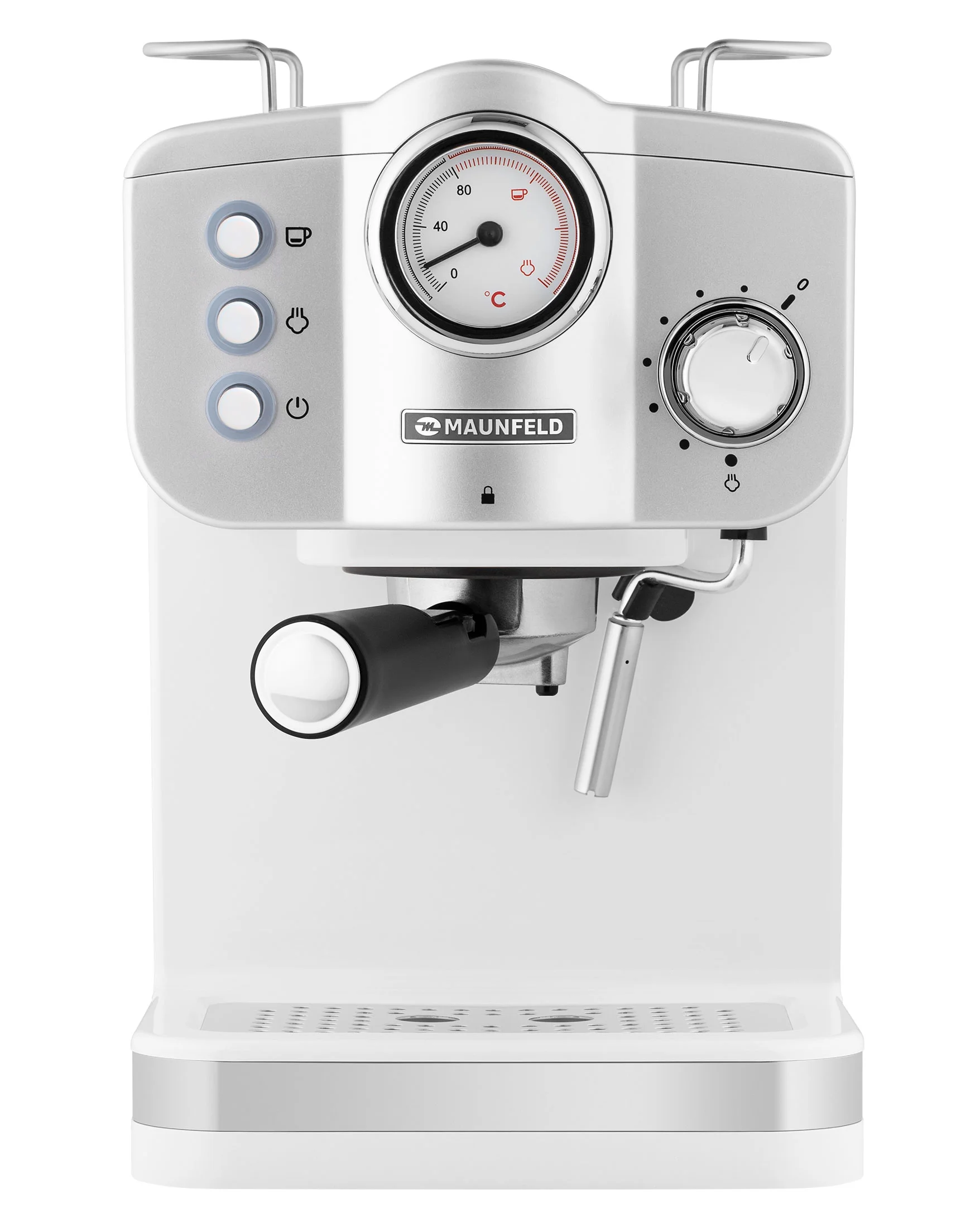 Кофеварка рожковая Maunfeld MF-735WH PRO белый, исп. кофе - молотый, 1.25 л, 1100 Вт, 15 бар
