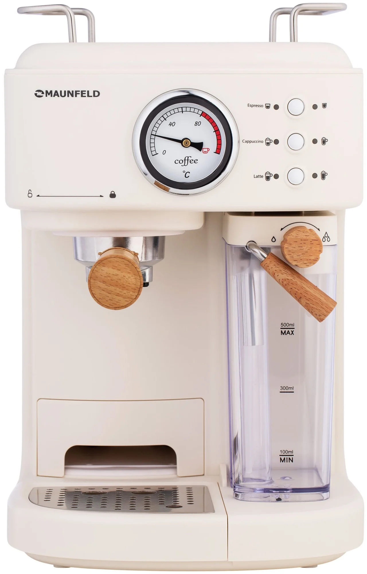Кофеварка рожковая Maunfeld MF-737BG PRO бежевый, исп. кофе - молотый, 1.5 л, 1250 Вт, 15 бар