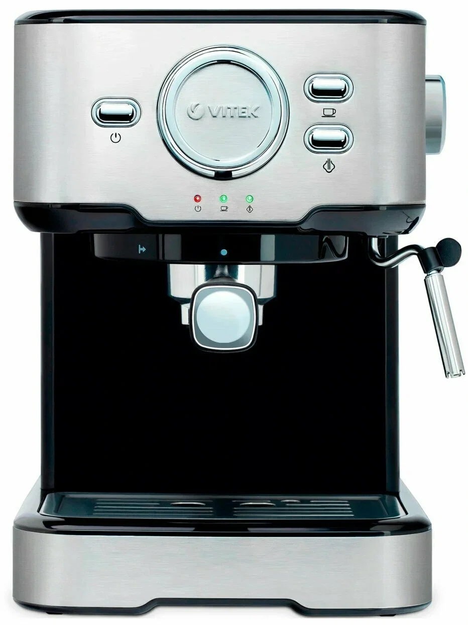 Кофеварка рожковая Vitek VT-1520 серебристый/черный, исп. кофе - молотый, 1.5 л, 850 Вт, 15 бар
