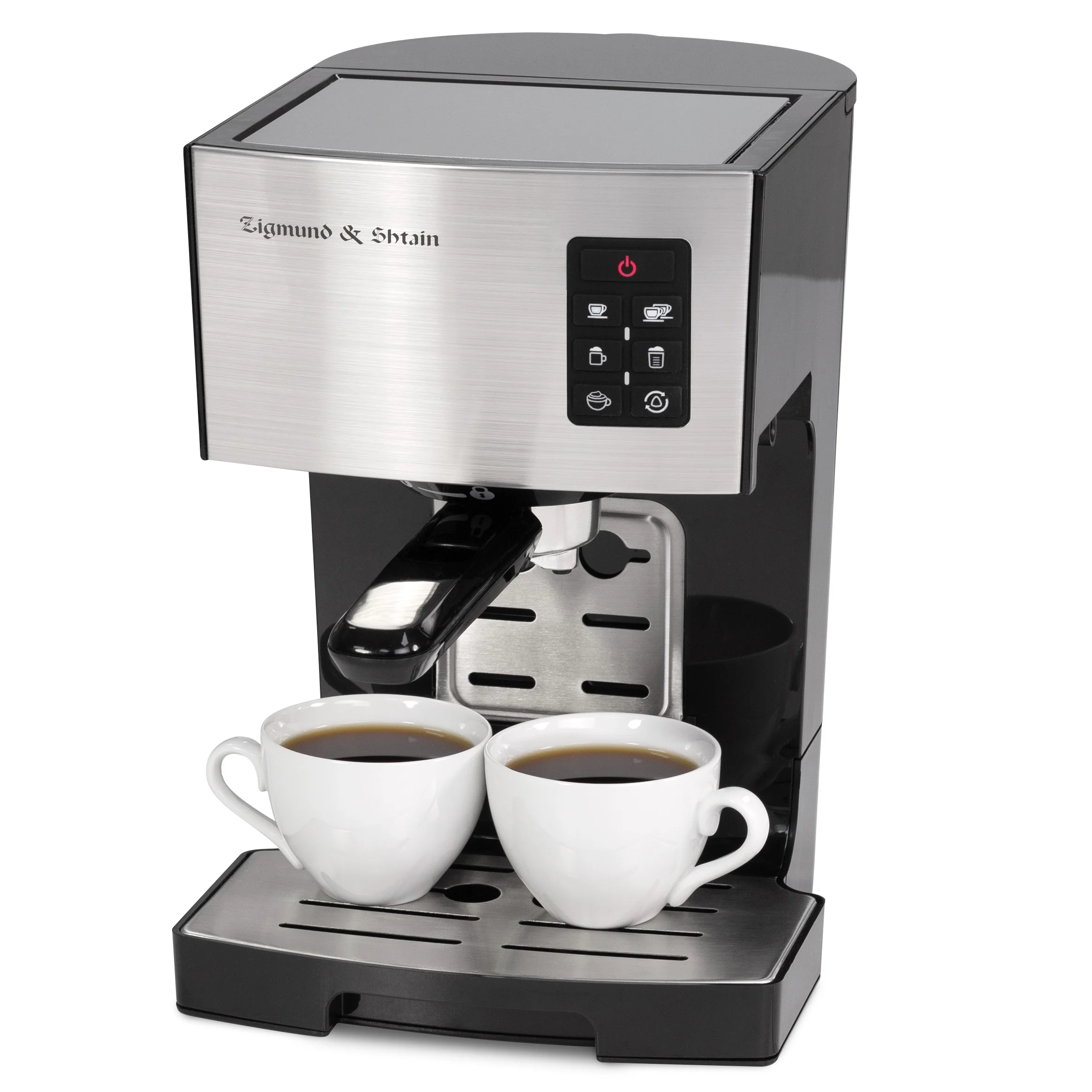 Кофеварка рожковая Zigmund & Shtain ZCM-887 черный/стальной, исп. кофе - молотый, 1.4 л. 1500 Вт, 20 бар