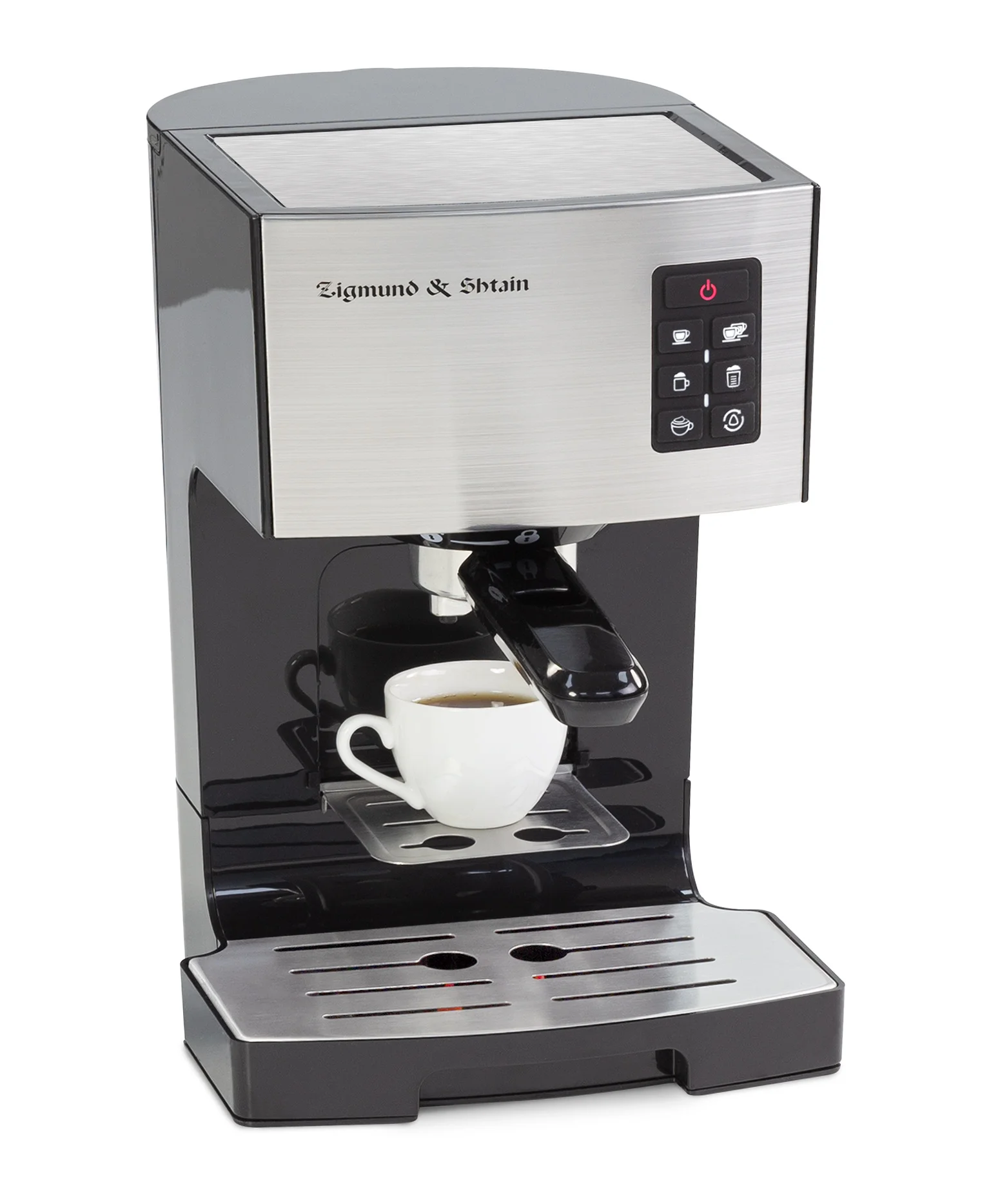 Кофеварка рожковая Zigmund & Shtain ZCM-887 черный/стальной, исп. кофе - молотый, 1.4 л. 1500 Вт, 20 бар