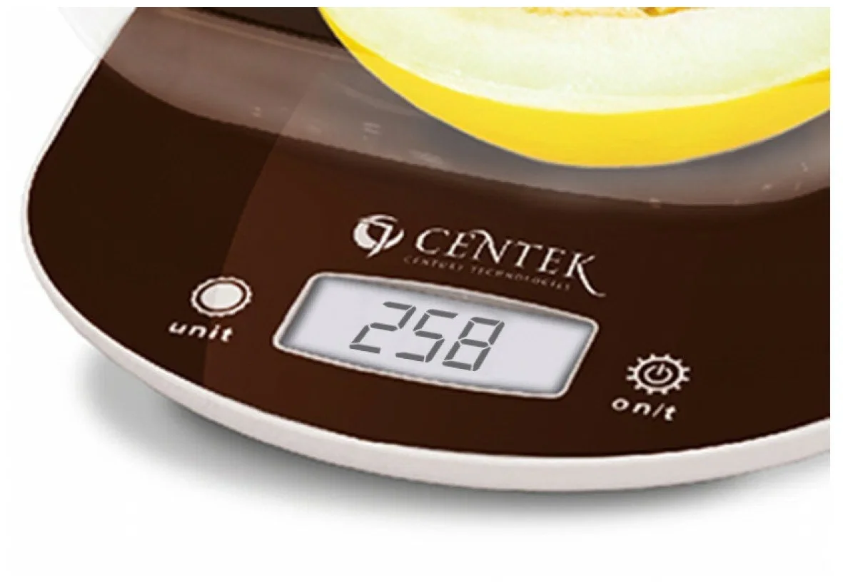 Весы кухонные Centek CT-2456 (шоколад) электр., max 7кг(!!!), шаг 1г, большая съемная чаша, дисплей