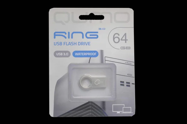 Флешка USB QUMO 64Gb Ring USB 3.0 цвет корпуса металлик(QM64GUD3-Ring)