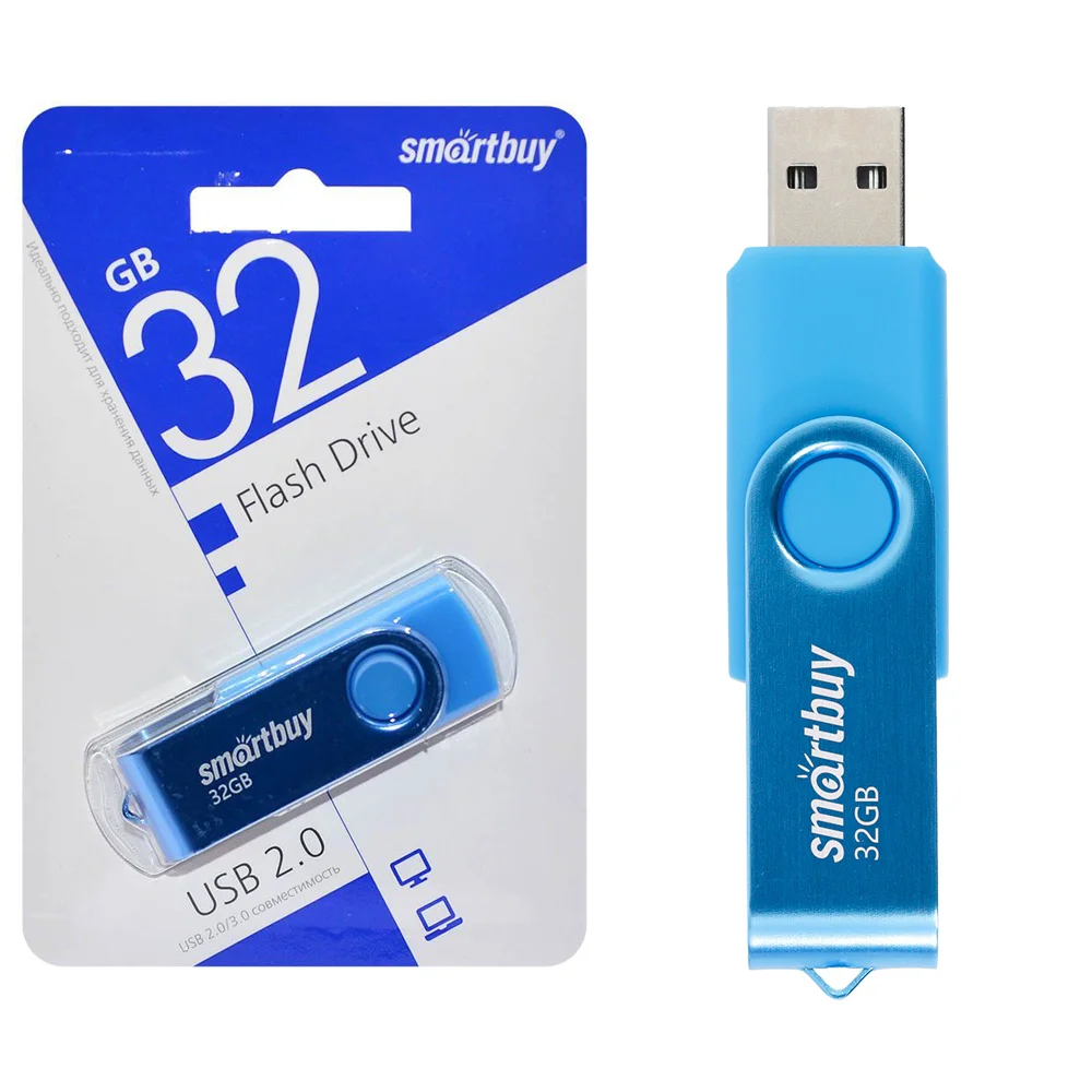 Флешка USB R/W Smartbuy 32Gb,Twist Blue (SB032Gb2TWB), 32Gb, USB 2.0,R/W 15/12, синий