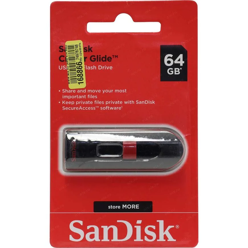 Флешка USB Sandisk 64Gb Cruzer Glide SDCZ60-064G-B35 USB 2.0 черный/красный