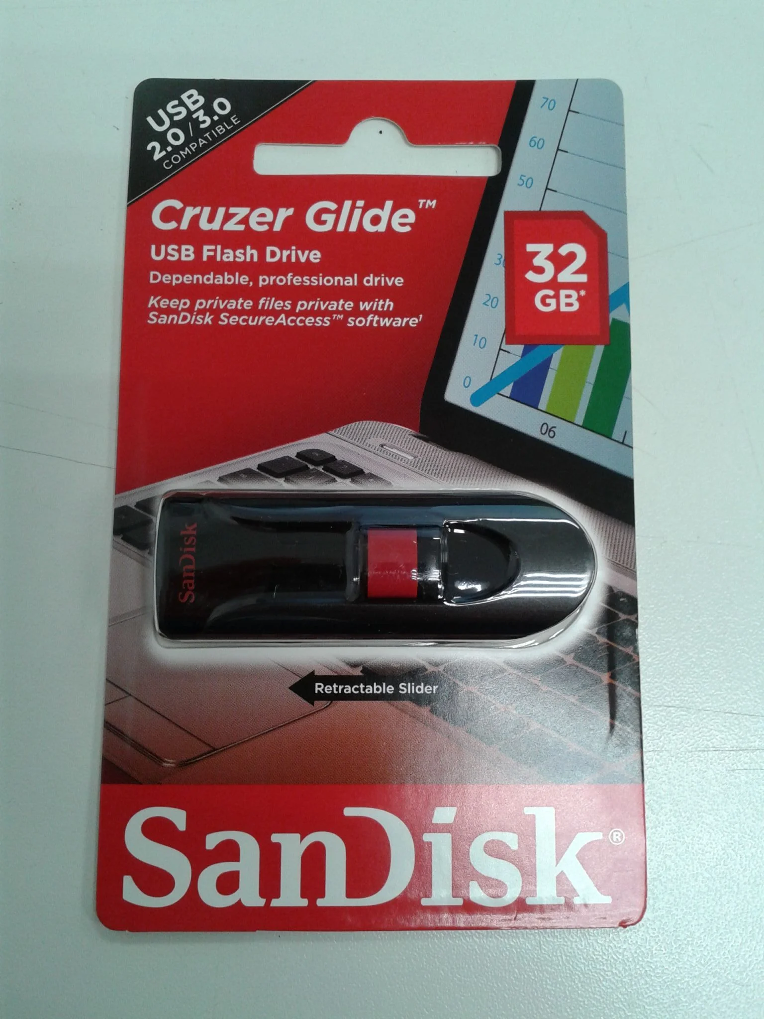 Флешка USB Sandisk CZ60 Cruzer Glide (SDCZ60-032G-B35), 32Gb, USB 2.0, R/W 30/8, черный/красный