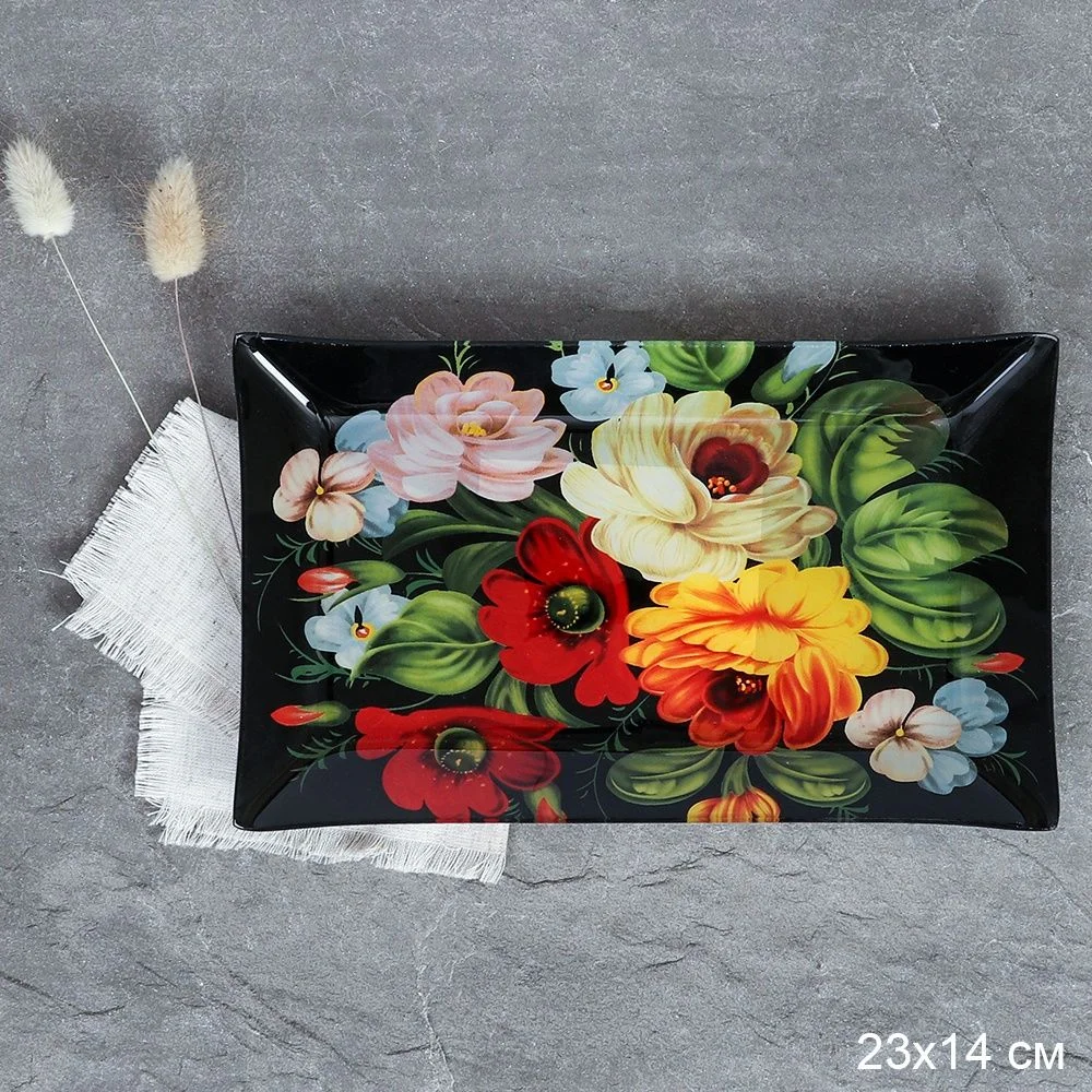 Блюдо прямоугольное 23x14 см / S322314 Y044 GREY Букет роз / уп 6/72/ цветная коробка