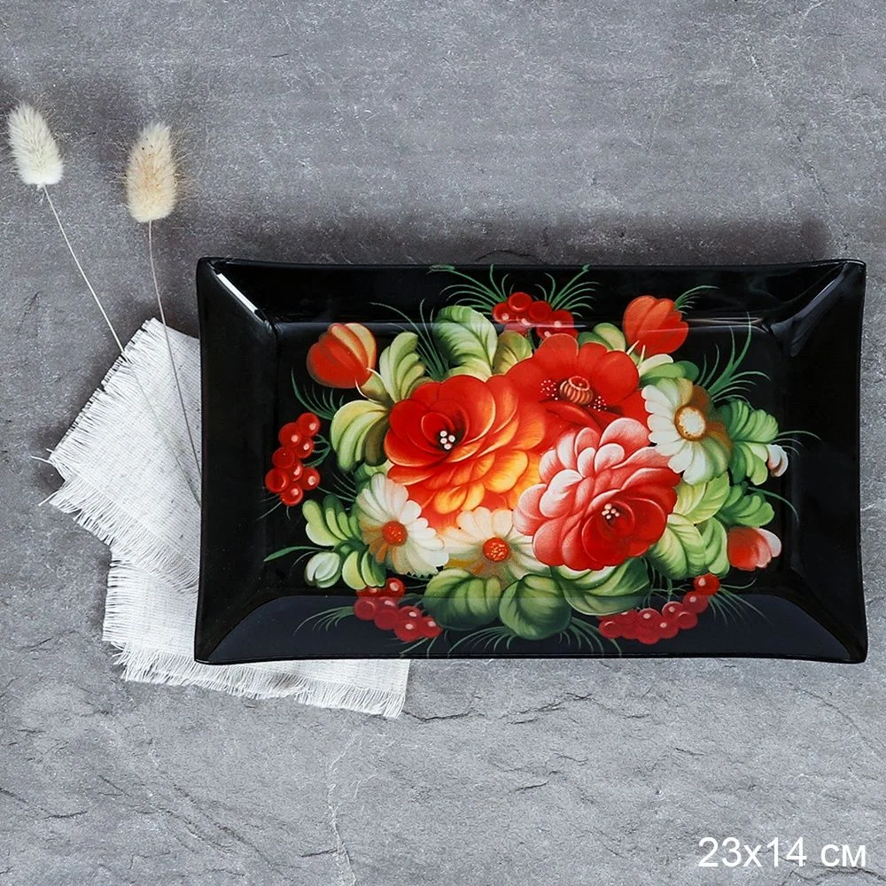 Блюдо прямоугольное 23x14 см / S322314 Y044 GREY Букет роз / уп 6/72/ цветная коробка