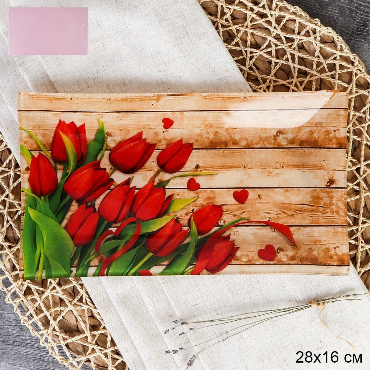 Блюдо прямоугольное 24x16 см / S322416 FF113 GREY Тюльпаны / уп 6/48/ цветная коробка
