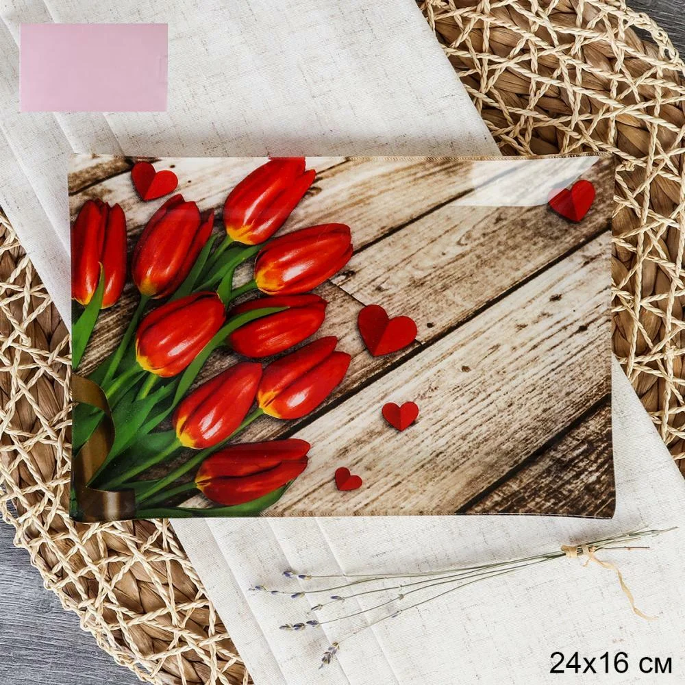 Блюдо прямоугольное 24x16 см / S322416 FF113 GREY Тюльпаны / уп 6/48/ цветная коробка