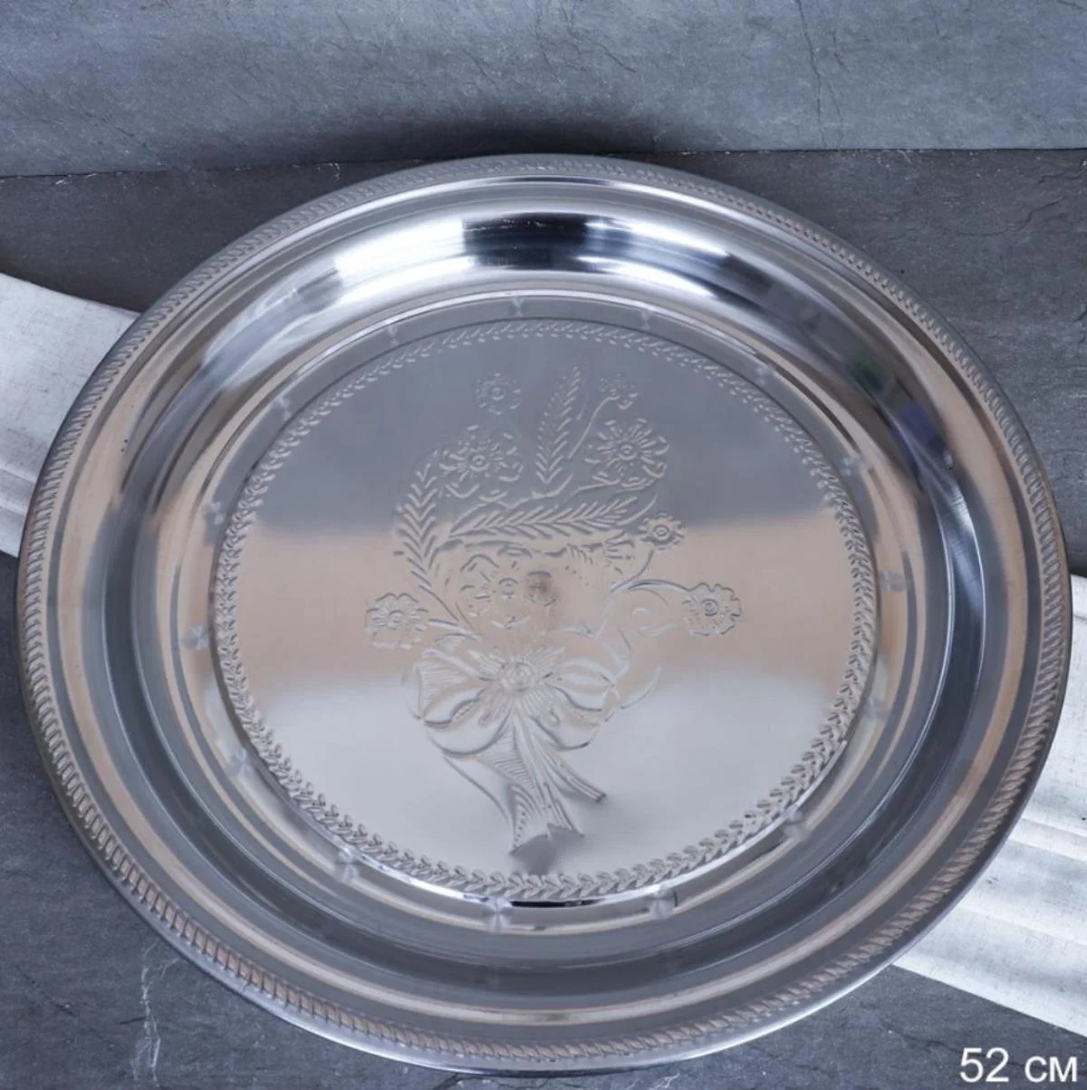 Блюдо 55 см металл с декором Цветы /h=4,5/ FD-83 /уп 50/ 0.560