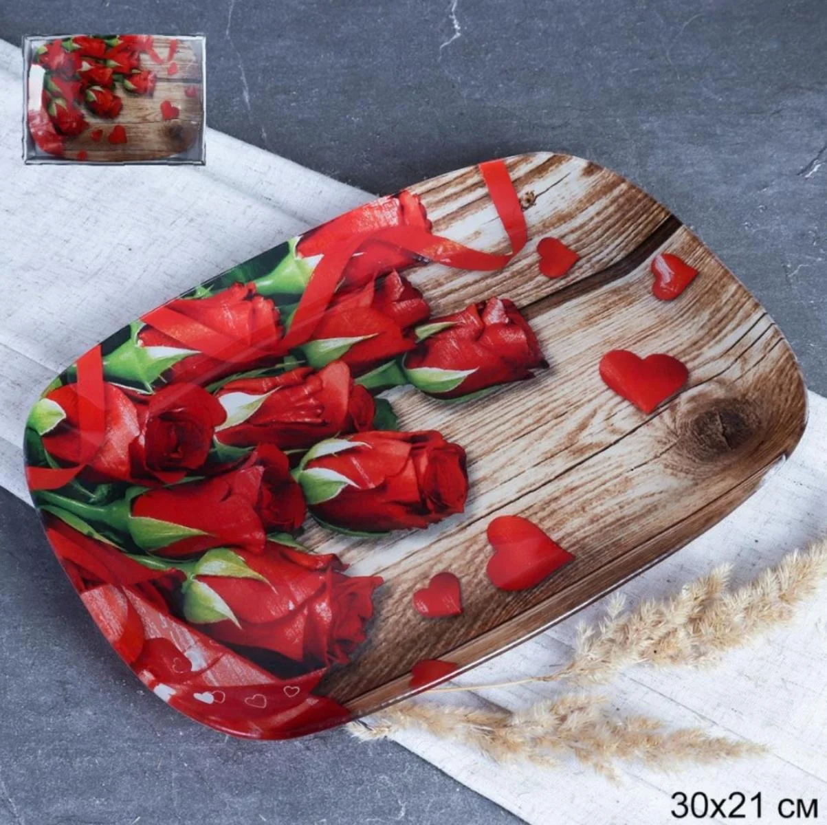 Блюдо сервировочное для подачи глубокое 30х21 см / S445012C -Y044 /уп 12/ Букет роз