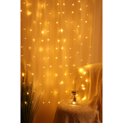 VETTA СНОУ БУМ Эл.гирлянда занавес, 1.5x1.5м, 150LED, шампань, 10 нитей, пост.свеч., ПВХ прозр., 220