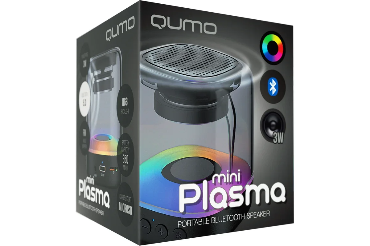 Акустическая система QUMO Plasma mini ВТ 0081 3 ВТ объемное звучание RGb