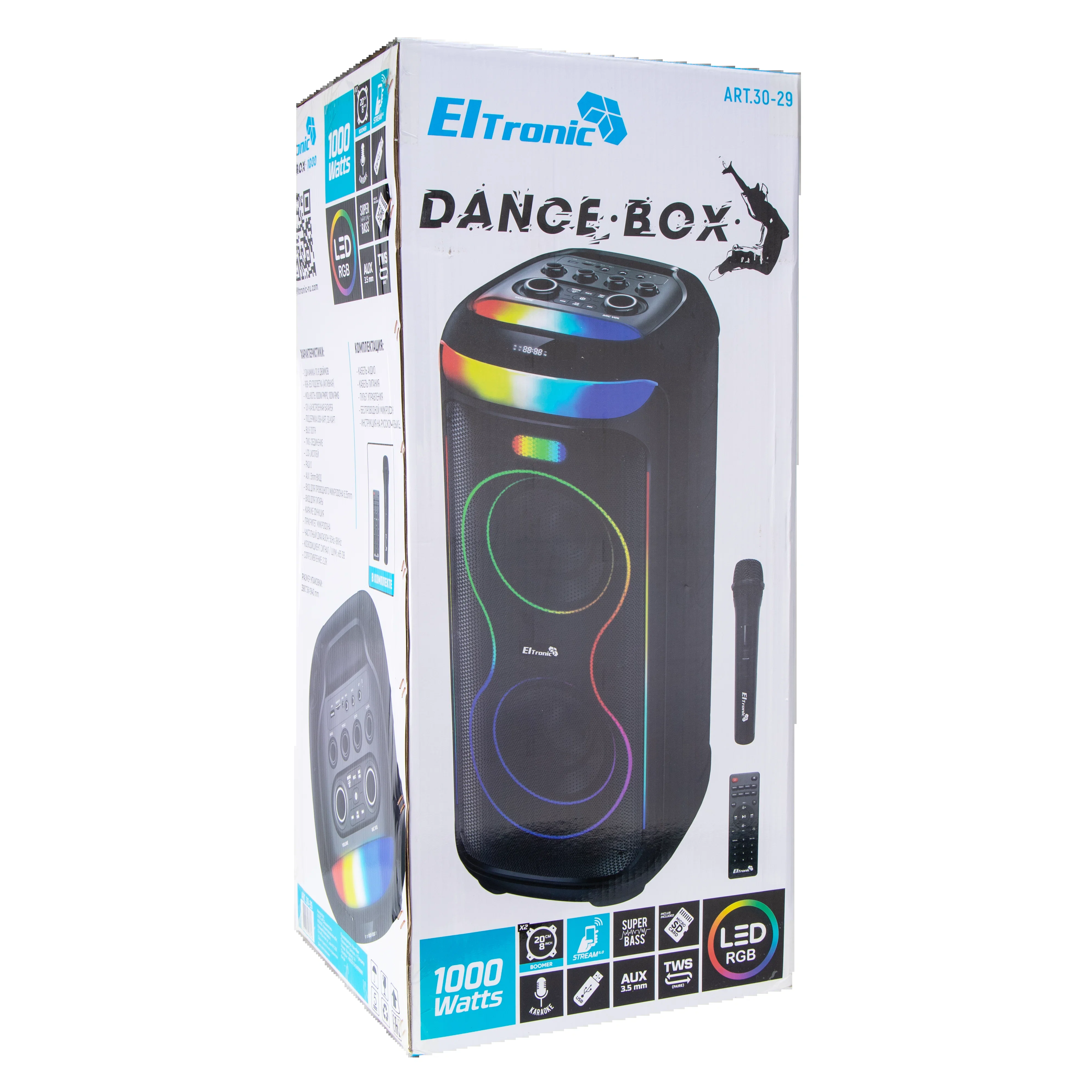 Колонка Eltronic 08" (30-29 DANCE BOX 1000) динамик 2шт/8" с TWS 100 Вт черный