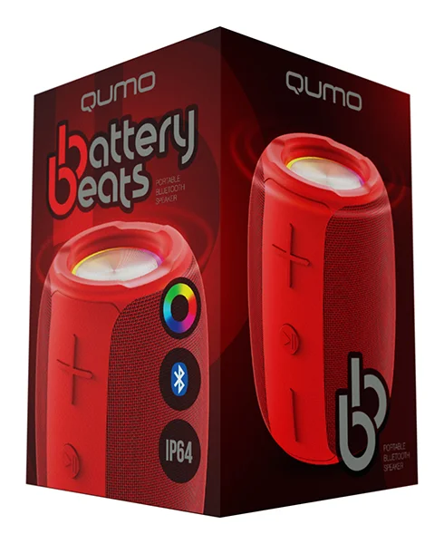 Колонка беспроводная QUMO BatteryBeats BT5.0 5Вт IP64 FM SD USB AUX подсветка 1500мА·ч красный