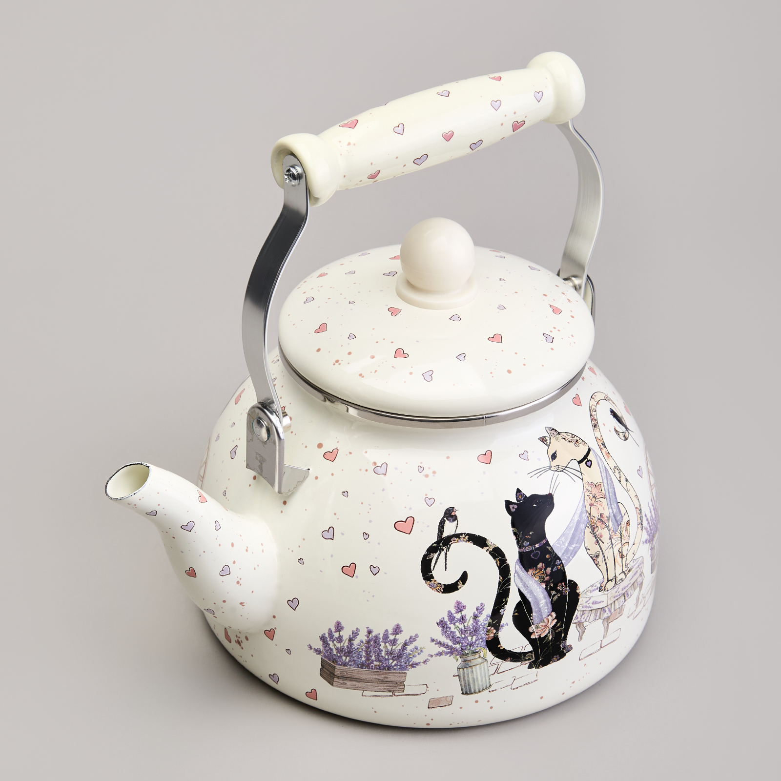 ARTI-M ЧАЙНИК AGNESS ЭМАЛИРОВАННЫЙ СЕРИЯ "LAVANDER CATS", 2,6 Л