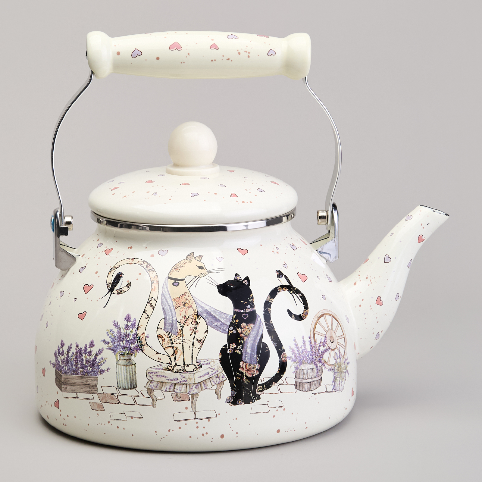 ARTI-M ЧАЙНИК AGNESS ЭМАЛИРОВАННЫЙ СЕРИЯ "LAVANDER CATS", 2,6 Л
