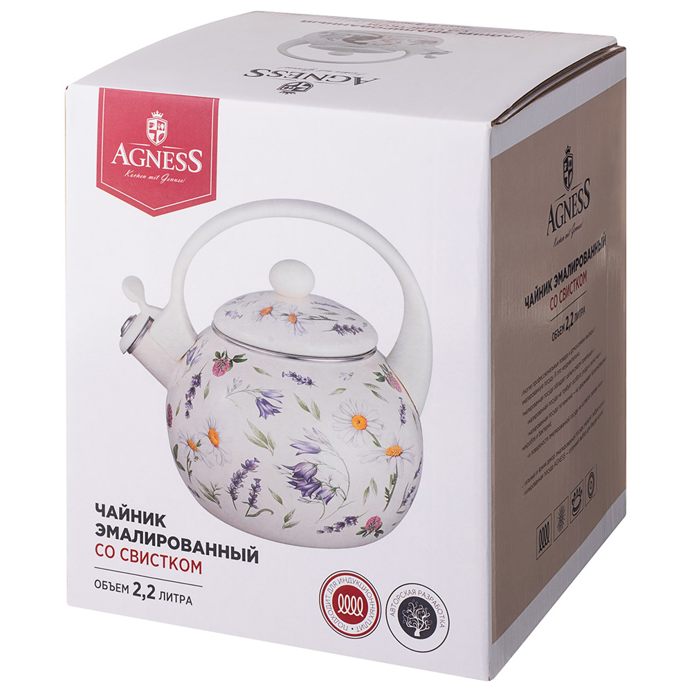 ARTI-M ЧАЙНИК AGNESS ЭМАЛИРОВАННЫЙ СО СВИСТКОМ СЕРИЯ "FLOWER STORY", 2,2 Л