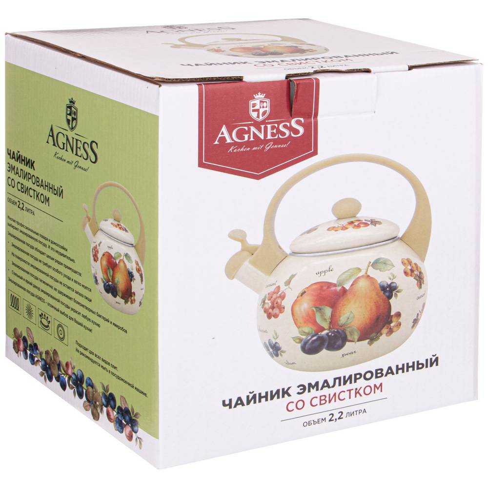 ARTI-M ЧАЙНИК AGNESS ЭМАЛИРОВАННЫЙ СО СВИСТКОМ, 2,2Л, ИНДУКЦИОННОЕ ДНО
