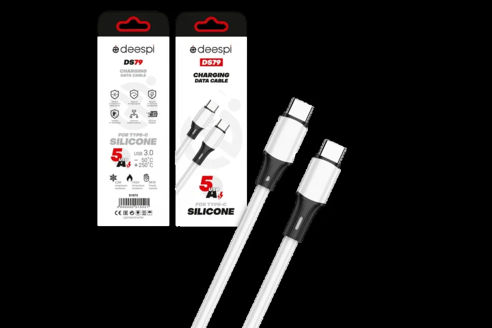 Кабель Deespi USB - Type-C DS79 5A Silicone 100Вт 1м Белый