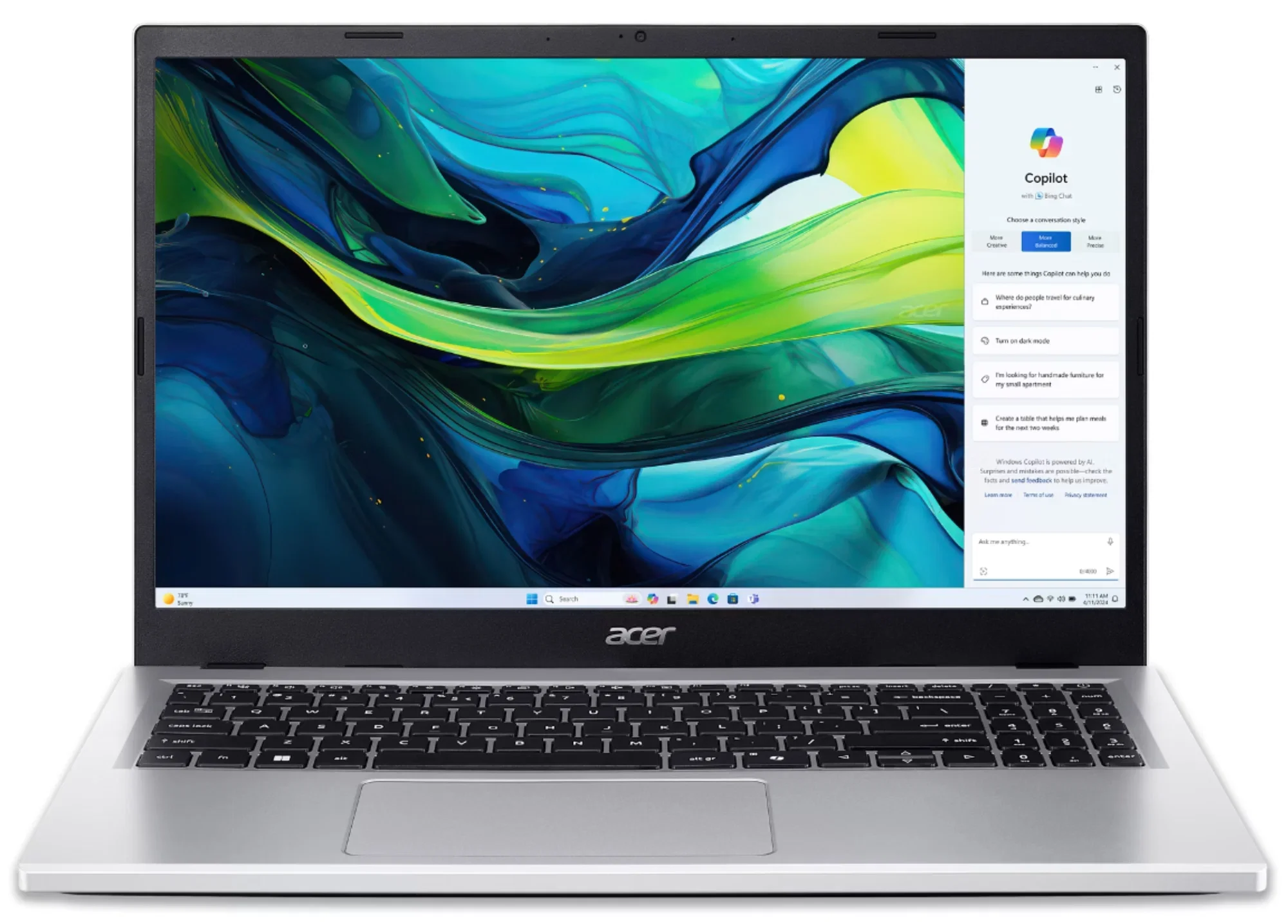 Ноутбук Acer Aspire AL15-61P-R83Y 15,6" FHD IPS R5-8640HS 16GB DDR5 512GB PCIe NVMe DOS Silver