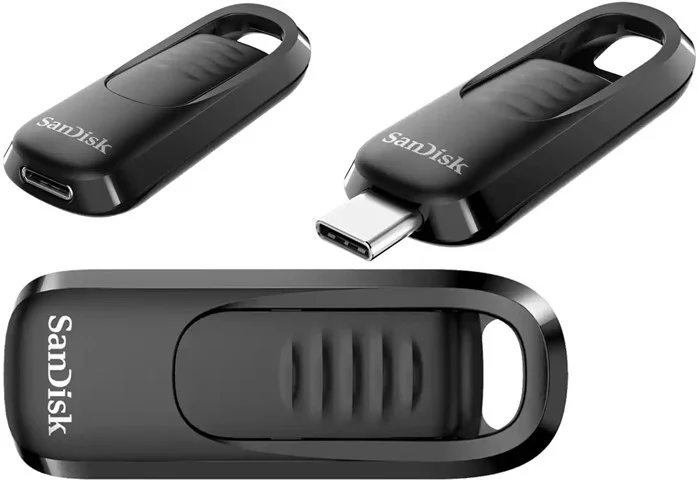 Флешка USB SanDisk Ultra Slider (SDCZ480-128G-G46), 128Gb, USB Type-C, R/W 400/70, черный