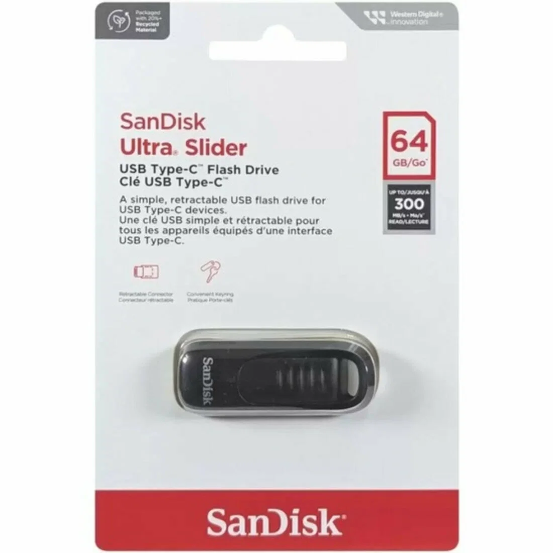 Флешка USB SanDisk Ultra Slider (SDCZ480-128G-G46), 128Gb, USB Type-C, R/W 400/70, черный