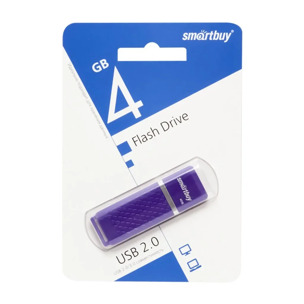 Флешка USB Smartbuy 4 Gb USB USB 2.0 Smartbuy Quartz series фиолетовый (SB4 GbQZ-V)