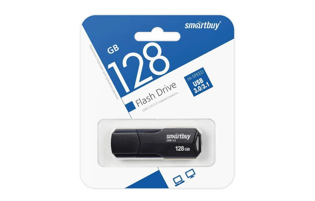 Флешка USB Smartbuy CLUE black (SB128GbCLU-K3), 128Gb, USB 3.1, R/W 40/25, черный