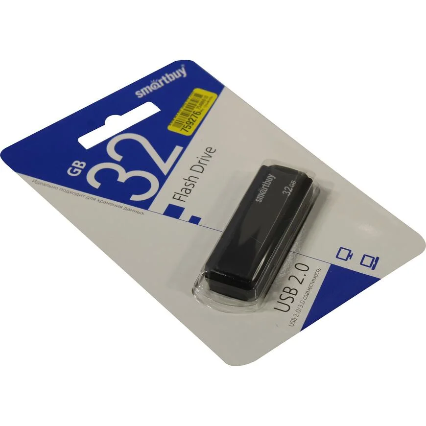 Флешка USB SmartBuy CLUE black (SB32GbCLU-K), 32Gb, USB 2.0, R/W 30/15, черный