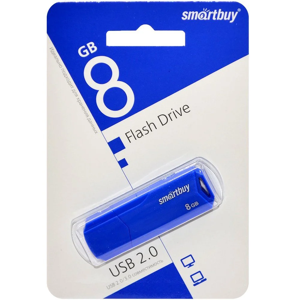 Флешка USB Smartbuy CLUE Blue (SB8GbCLU-BU), 8Gb, USB 2.0, R/W 25/10, синий