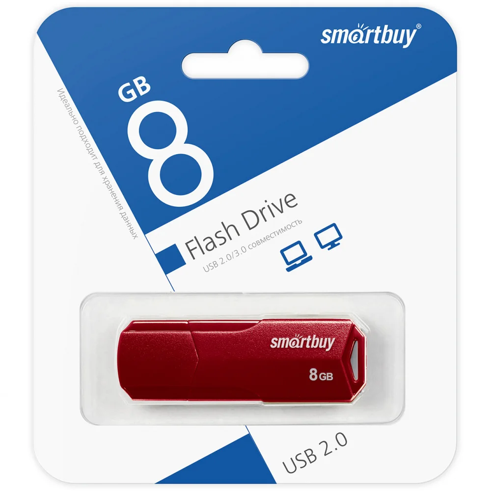 Флешка USB Smartbuy CLUE Burgundy (SB8GbCLU-BG), 8Gb, USB 2.0, R/W 15/8, красный