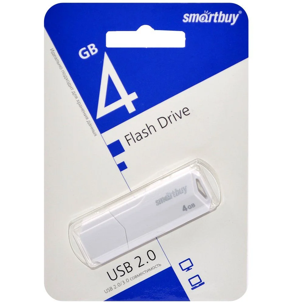 Флешка USB Smartbuy CLUE white (SB4 GbCLU-W), 4Gb, USB 2.0, R/W 15/8, белый