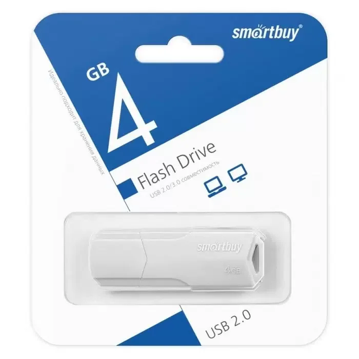Флешка USB Smartbuy CLUE white (SB4 GbCLU-W), 4Gb, USB 2.0, R/W 15/8, белый