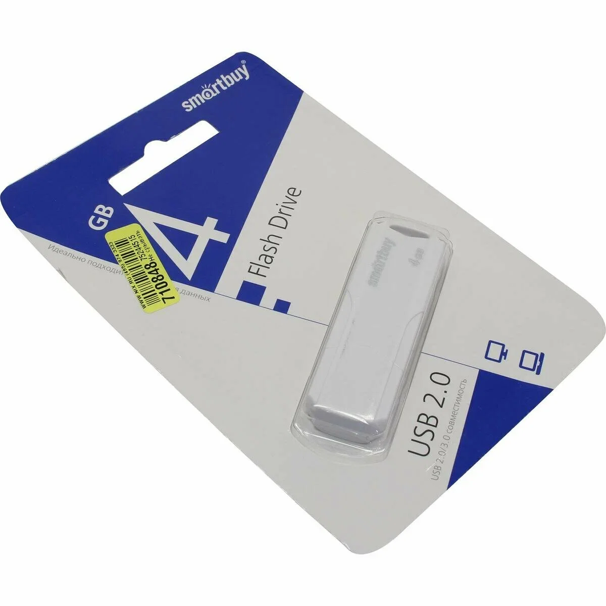 Флешка USB Smartbuy CLUE white (SB4 GbCLU-W), 4Gb, USB 2.0, R/W 15/8, белый