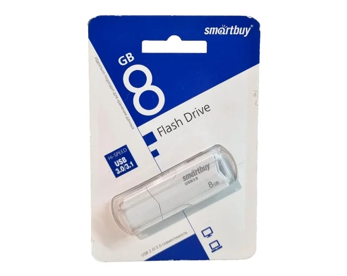 Флешка USB SmartBuy CLUE white (SB8GbCLU-W), 8Gb, USB 2.0, R/W 30/15, белый