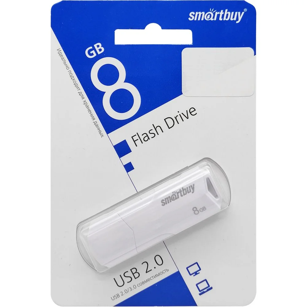 Флешка USB SmartBuy CLUE white (SB8GbCLU-W), 8Gb, USB 2.0, R/W 30/15, белый